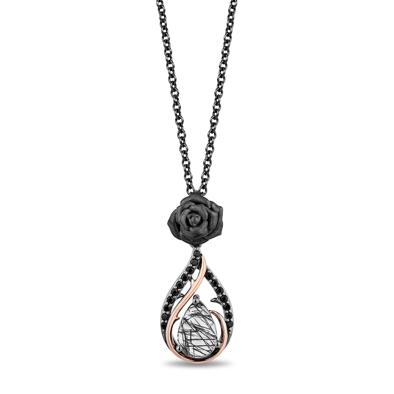 Enchanted Disney Villains Maleficent Quartz and 0.145 CT. T.W. Diamond Pendant in Sterling Silver and 10K Rose Gold
