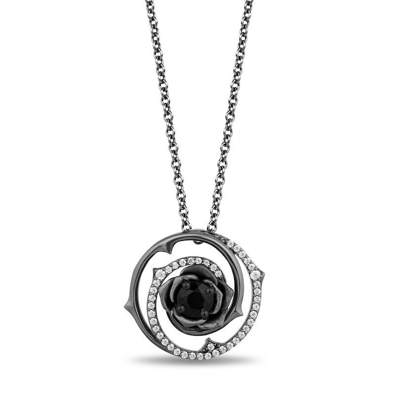 Enchanted Disney Villains Maleficent Onyx and 0.115 CT. T.W. Diamond Pendant in Sterling Silver with Black Rhodium Plate