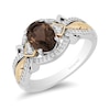 Thumbnail Image 0 of Enchanted Disney Pocahontas Oval Smoky Quartz and 0.145 CT. T.W. Diamond Feather Ring in Sterling Silver and 10K Gold