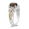 Thumbnail Image 1 of Enchanted Disney Pocahontas Oval Smoky Quartz and 0.145 CT. T.W. Diamond Feather Ring in Sterling Silver and 10K Gold
