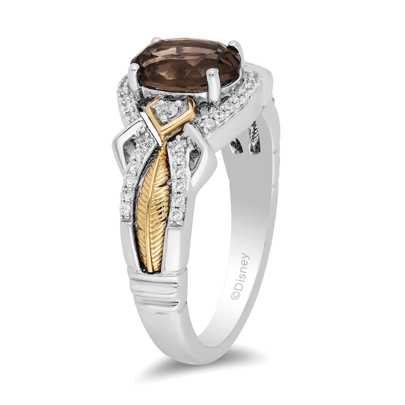 Enchanted Disney Pocahontas Oval Smoky Quartz and 0.145 CT. T.W. Diamond Feather Ring in Sterling Silver and 10K Gold