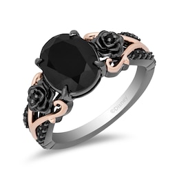 Enchanted Disney Villains Maleficent Oval Onyx and 0.145 CT. T.W. Diamond Ring in Sterling Silver and 10K Rose Gold