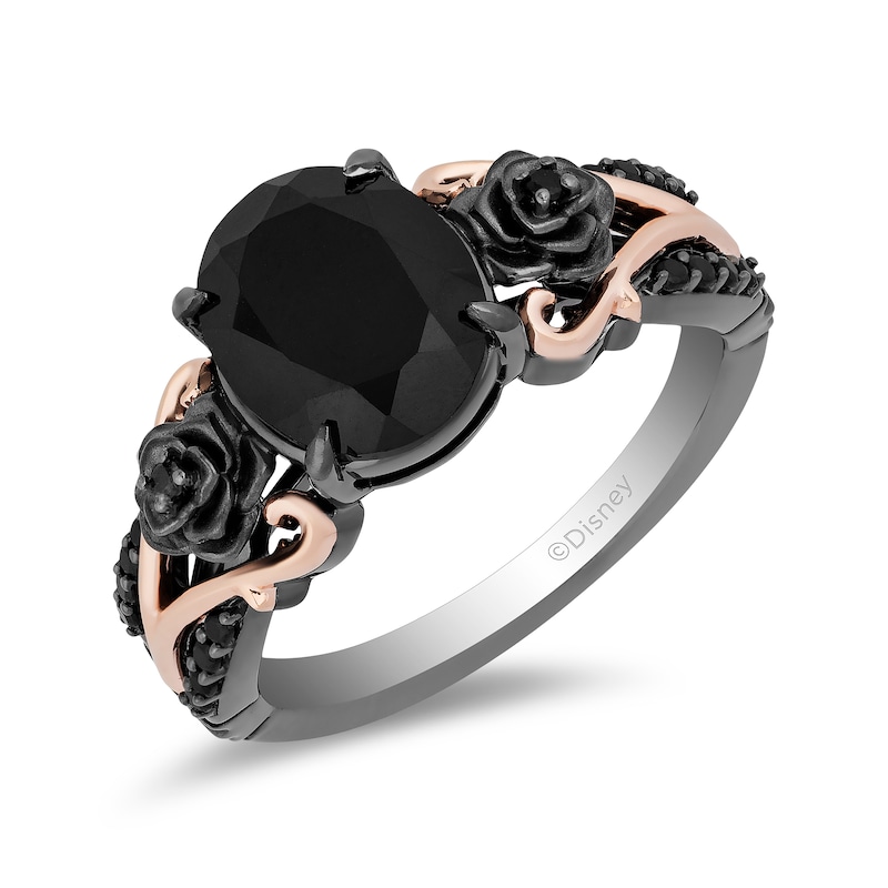 Enchanted Disney Villains Maleficent Oval Onyx and 0.145 CT. T.W. Diamond Ring in Sterling Silver and 10K Rose Gold|Peoples Jewellers