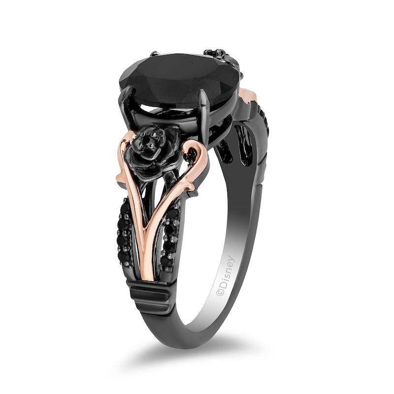 Enchanted Disney Villains Maleficent Oval Onyx and 0.145 CT. T.W. Diamond Ring in Sterling Silver and 10K Rose Gold