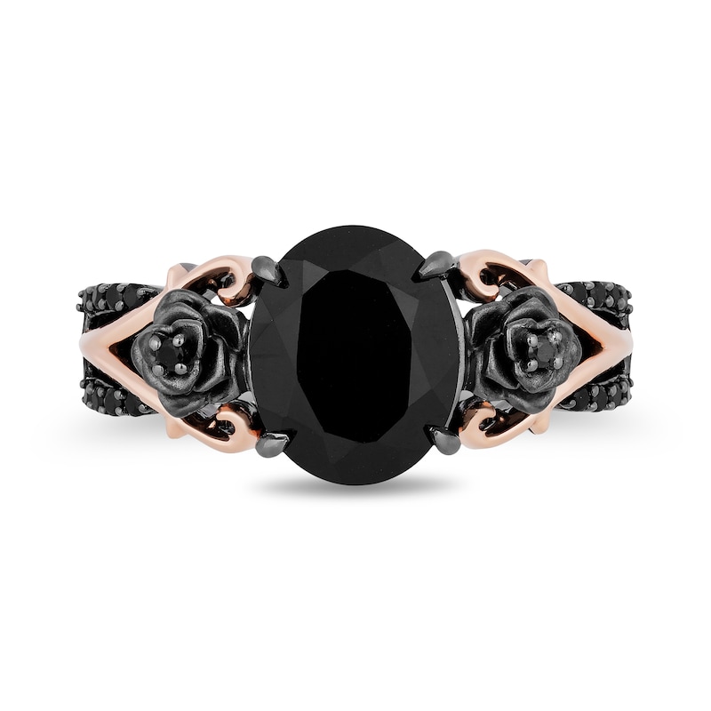 Main Image 4 of Enchanted Disney Villains Maleficent Oval Onyx and 0.145 CT. T.W. Diamond Ring in Sterling Silver and 10K Rose Gold