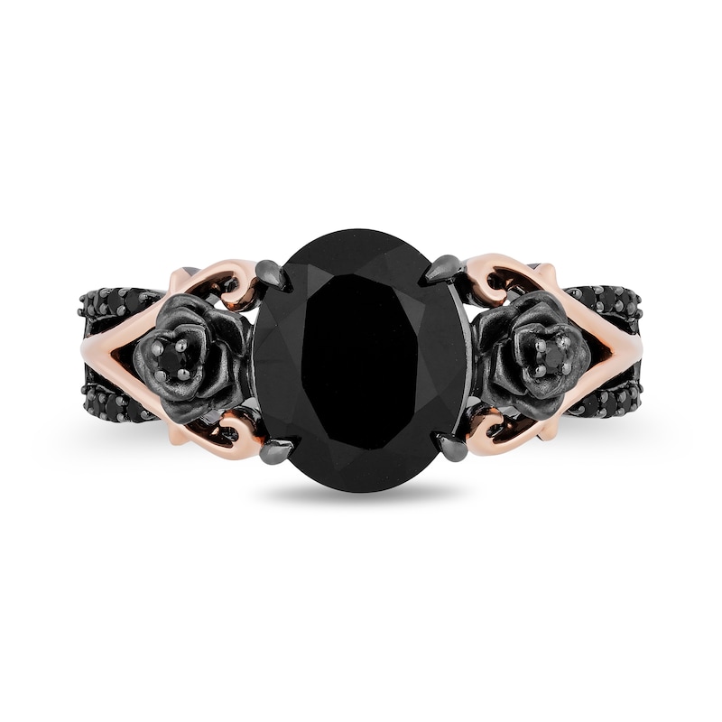 Enchanted Disney Villains Maleficent Oval Onyx and 0.145 CT. T.W. Diamond Ring in Sterling Silver and 10K Rose Gold