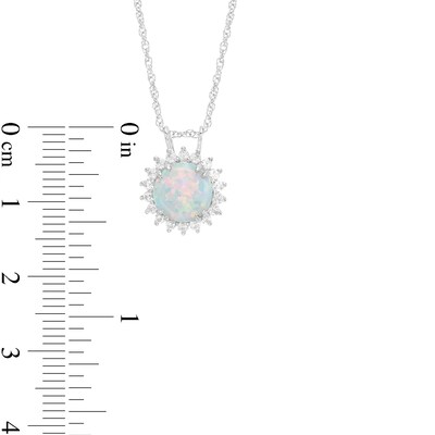 8.0mm Lab-Created Opal and White Sapphire Frame Sunburst Pendant and Stud Earrings Set in Sterling Silver