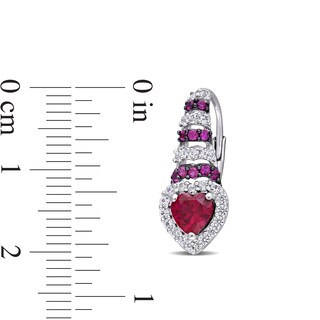 5.0mm Heart-Shaped Lab-Created Ruby and White Sapphire Ripple Drop Earrings in Sterling Silver