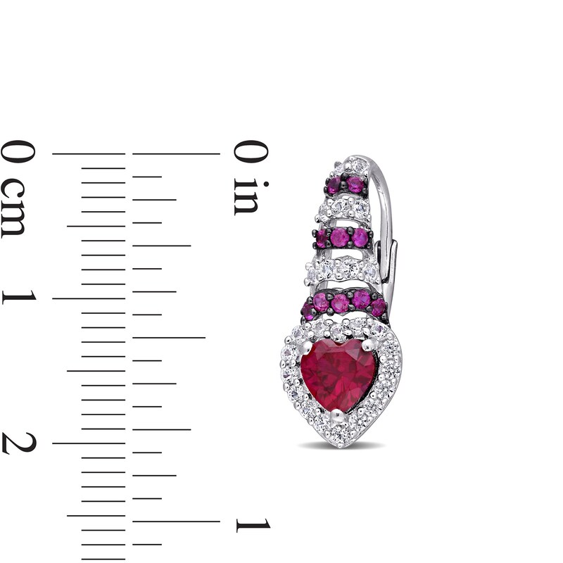 Main Image 3 of 5.0mm Heart-Shaped Lab-Created Ruby and White Sapphire Ripple Drop Earrings in Sterling Silver