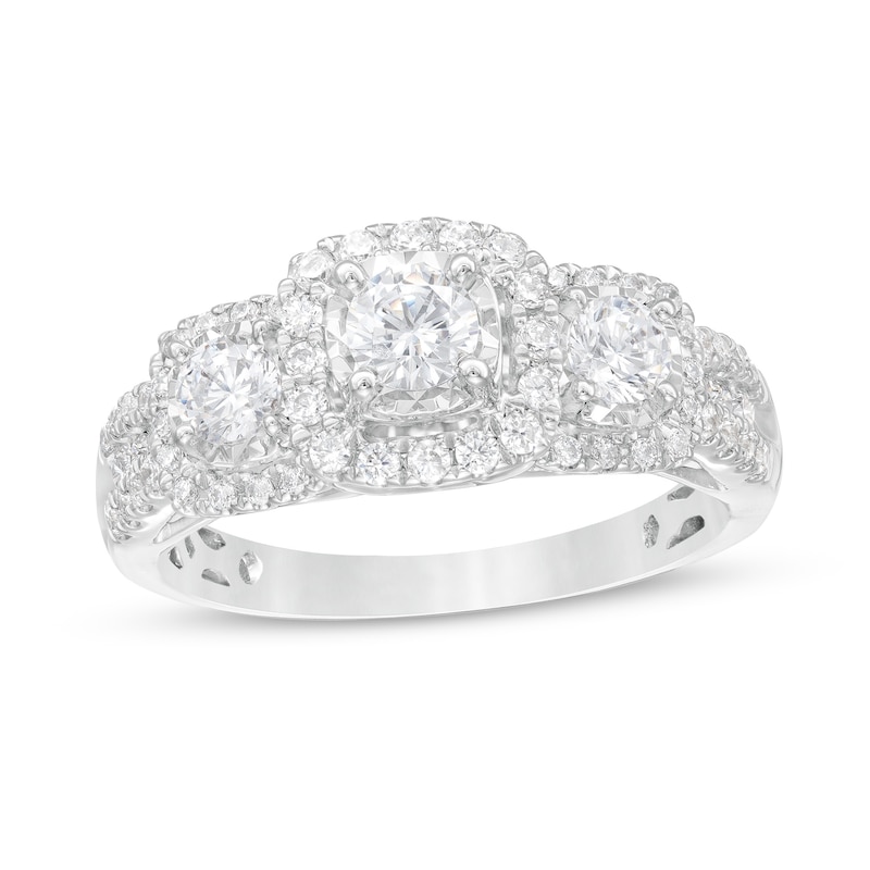 Main Image 1 of 1.00 CT. T.W. Diamond Frame Past Present Future® Engagement Ring in 10K White Gold