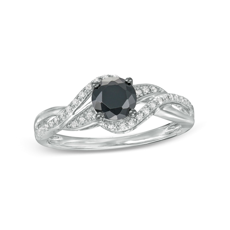 0.69 CT. T.W. Black Enhanced and White Diamond Bypass Rolling Wave Ring in 10K White Gold