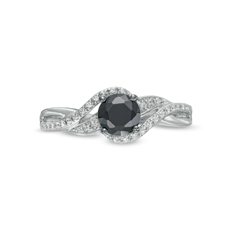 0.69 CT. T.W. Black Enhanced and White Diamond Bypass Rolling Wave Ring in 10K White Gold