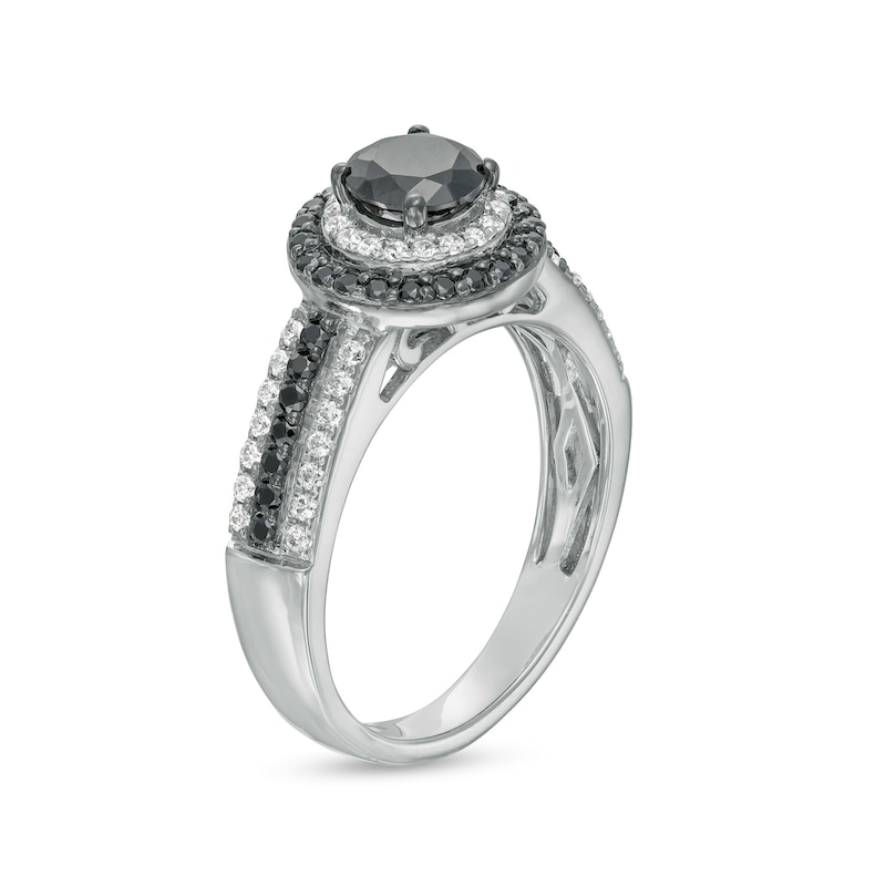 0.95 CT. T.W. Black Enhanced and White Diamond Frame Multi-Row Engagement Ring in 10K White Gold