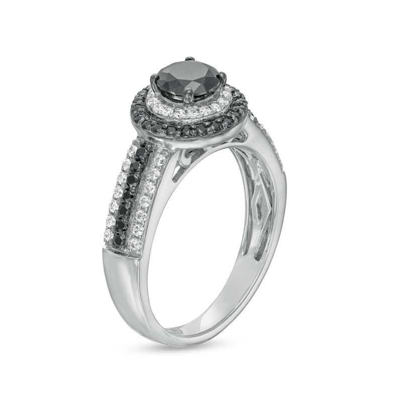 Main Image 3 of 0.95 CT. T.W. Black Enhanced and White Diamond Frame Multi-Row Engagement Ring in 10K White Gold