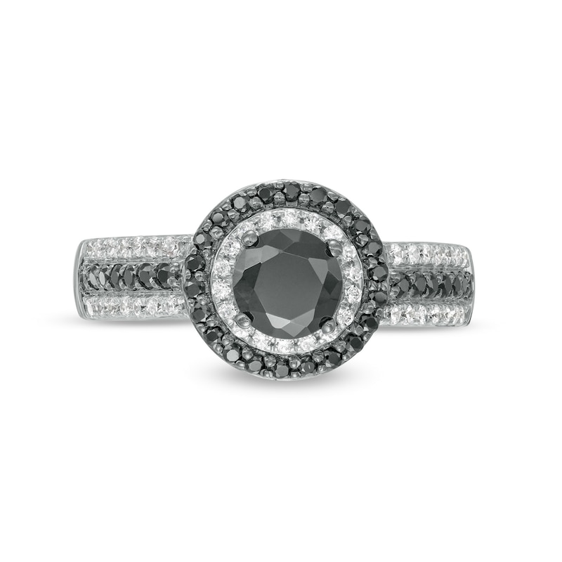 Main Image 4 of 0.95 CT. T.W. Black Enhanced and White Diamond Frame Multi-Row Engagement Ring in 10K White Gold