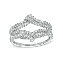 0.45 CT. T.W. Diamond Double Row Crossover Crown Contour Solitaire Enhancer in 10K White Gold