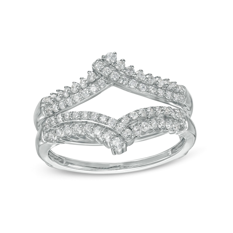0.45 CT. T.W. Diamond Double Row Crossover Crown Contour Solitaire Enhancer in 10K Gold