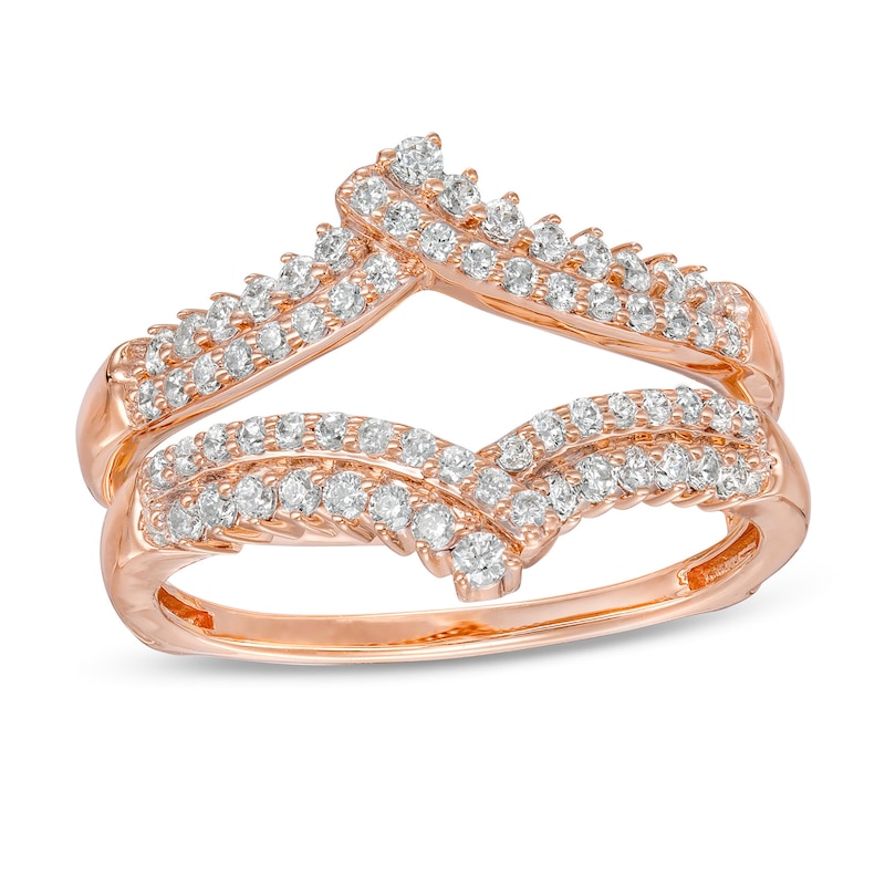 0.45 CT. T.W. Diamond Double Row Crossover Crown Contour Solitaire Enhancer in 10K Rose Gold