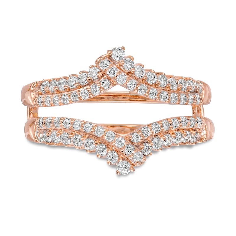0.45 CT. T.W. Diamond Double Row Crossover Crown Contour Solitaire Enhancer in 10K Rose Gold