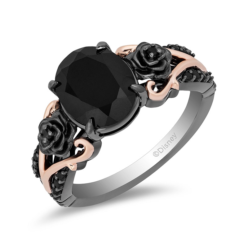Enchanted Disney Villains Maleficent Oval Onyx and 0.145 CT. T.W. Diamond Ring in Sterling Silver and 10K Rose Gold