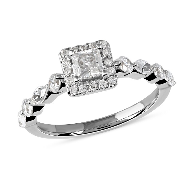 1.00 CT. T.W. Princess-Cut Diamond Frame Multi-Shape Alternating Shank Engagement Ring in 10K White Gold