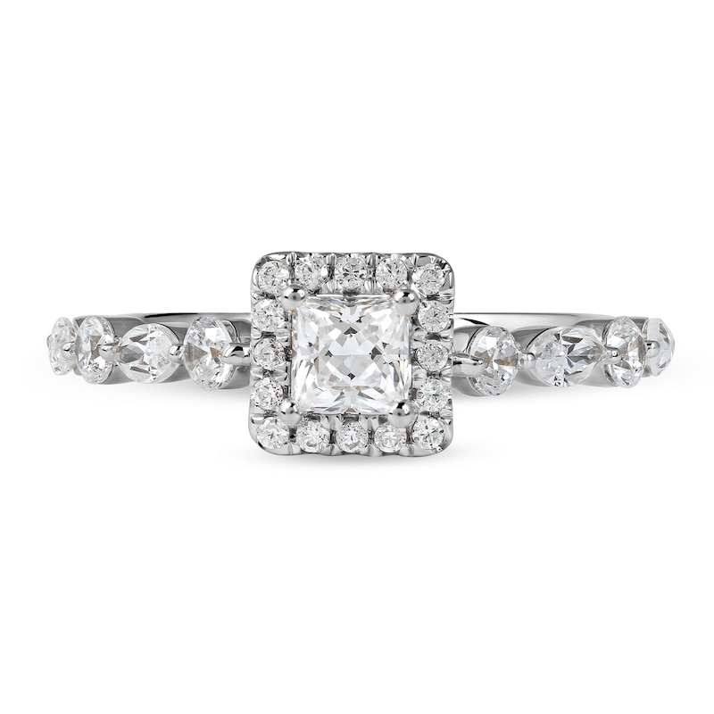1.00 CT. T.W. Princess-Cut Diamond Frame Multi-Shape Alternating Shank Engagement Ring in 10K White Gold
