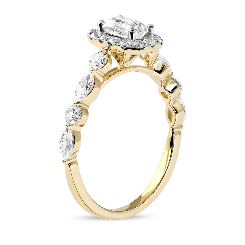 1.00 CT. T.W. Emerald-Cut Diamond Frame Multi-Shape Alternating Shank Engagement Ring in 10K Gold