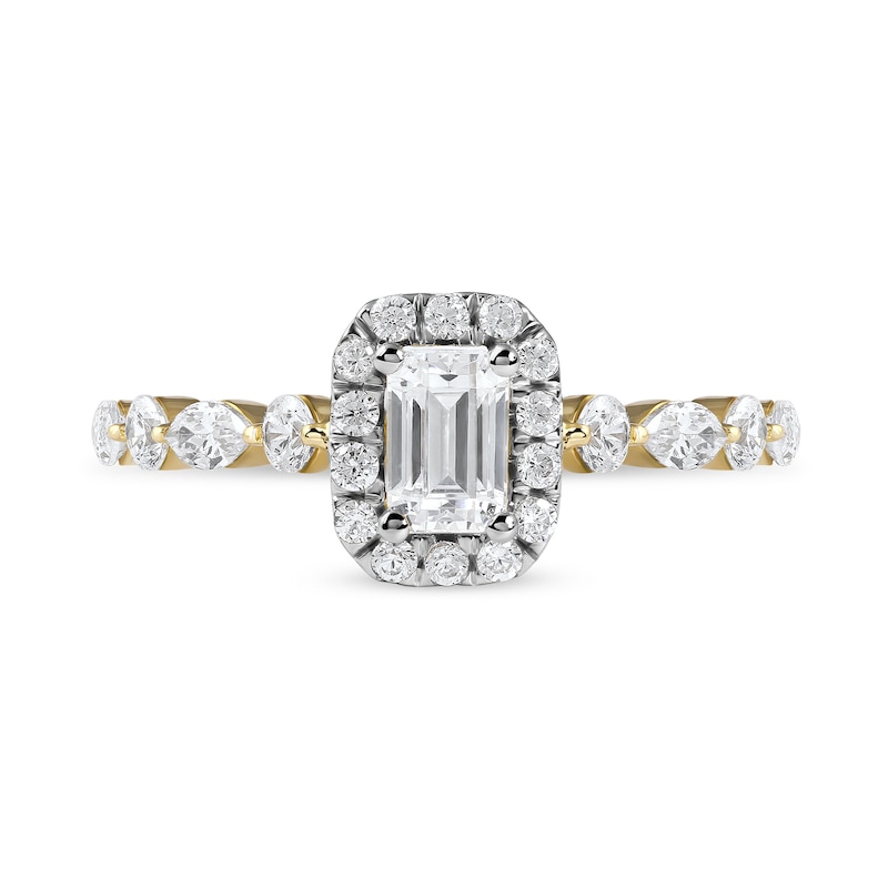 1.00 CT. T.W. Emerald-Cut Diamond Frame Multi-Shape Alternating Shank Engagement Ring in 10K Gold
