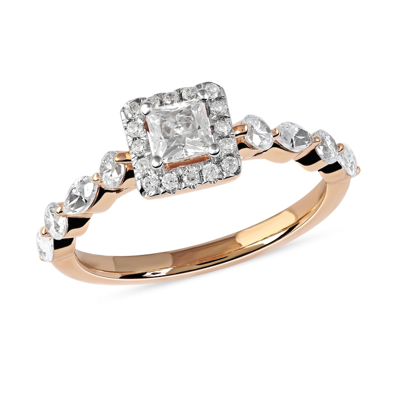 1.00 CT. T.W. Princess-Cut Diamond Frame Multi-Shape Alternating Shank Engagement Ring in 10K Rose Gold