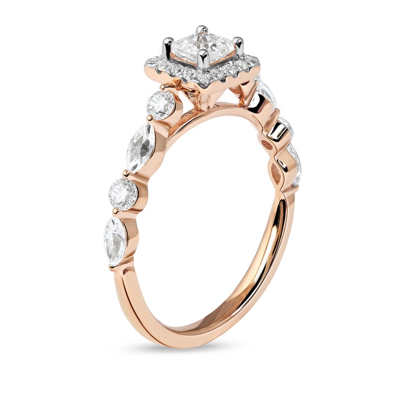 1.00 CT. T.W. Princess-Cut Diamond Frame Multi-Shape Alternating Shank Engagement Ring in 10K Rose Gold