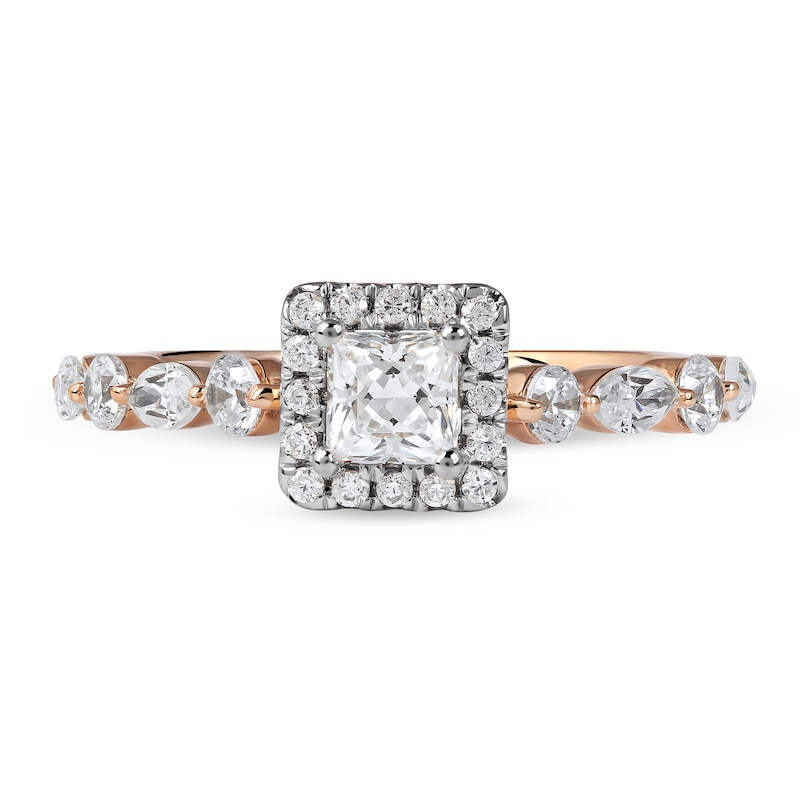 1.00 CT. T.W. Princess-Cut Diamond Frame Multi-Shape Alternating Shank Engagement Ring in 10K Rose Gold