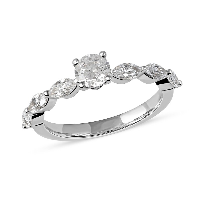 1.10 CT. T.W. Round and Marquise Diamond Engagement Ring in 14K White Gold