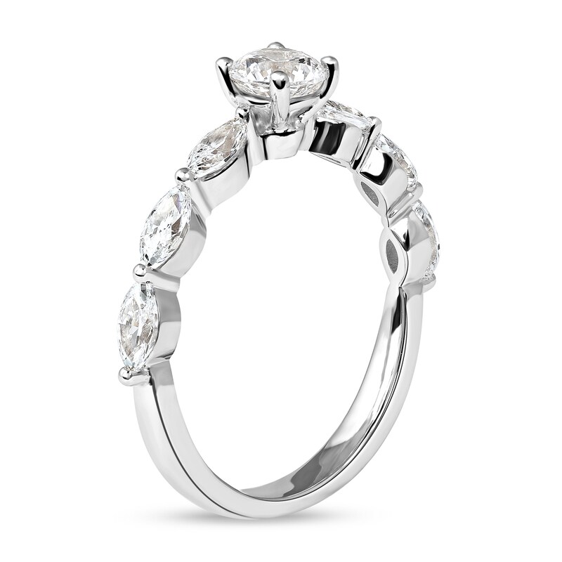 1.10 CT. T.W. Round and Marquise Diamond Engagement Ring in 14K White Gold