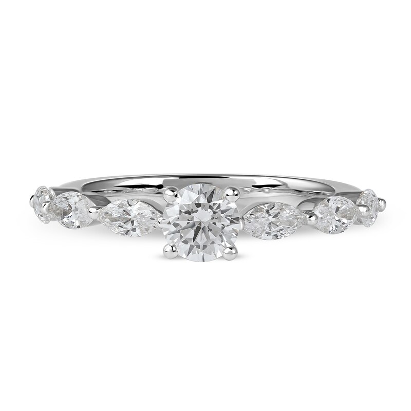 1.10 CT. T.W. Round and Marquise Diamond Engagement Ring in 14K White Gold