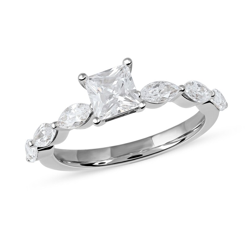 1.10 CT. T.W. Princess-Cut and Marquise Diamond Engagement Ring in 14K White Gold
