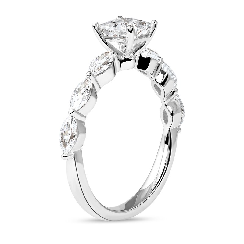 1.10 CT. T.W. Princess-Cut and Marquise Diamond Engagement Ring in 14K White Gold