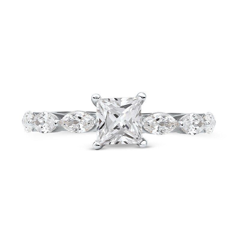 1.10 CT. T.W. Princess-Cut and Marquise Diamond Engagement Ring in 14K White Gold