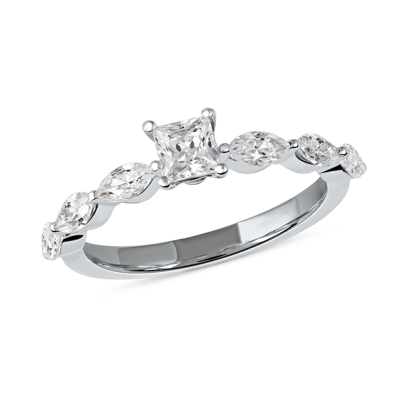 1.60 CT. T.W. Princess-Cut and Marquise Diamond Engagement Ring in 14K White Gold