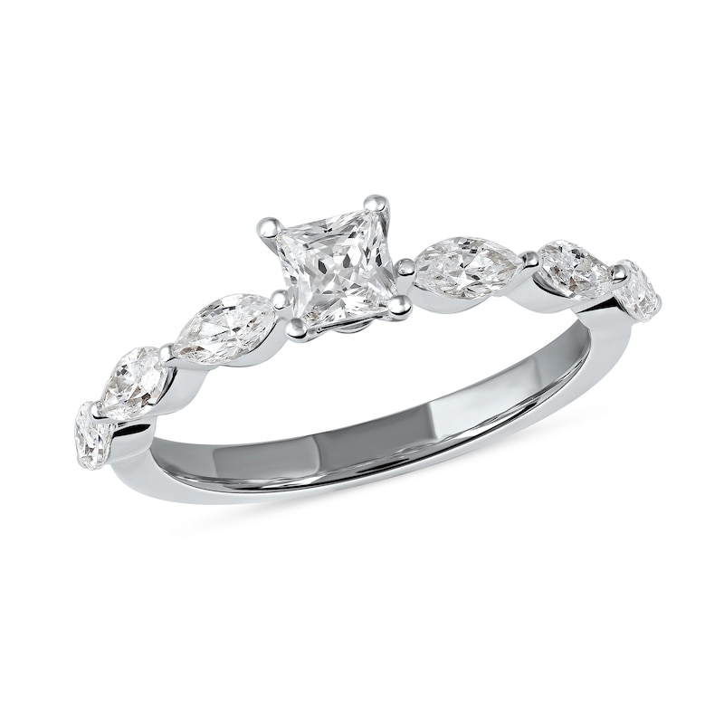 1.60 CT. T.W. Princess-Cut and Marquise Diamond Engagement Ring in 14K White Gold|Peoples Jewellers