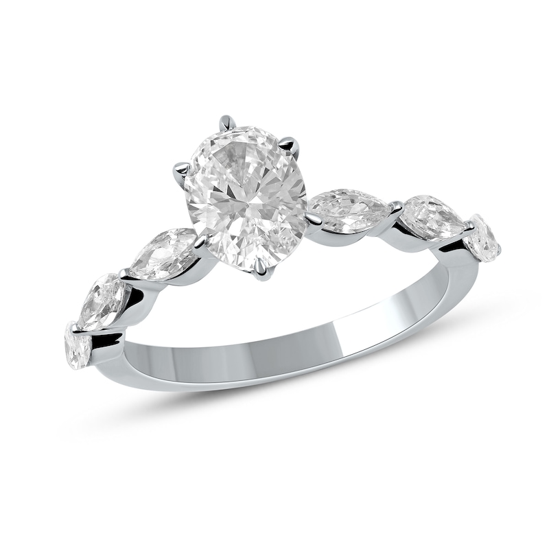 Main Image 1 of 1.60 CT. T.W. Oval and Marquise Diamond Engagement Ring in 14K White Gold