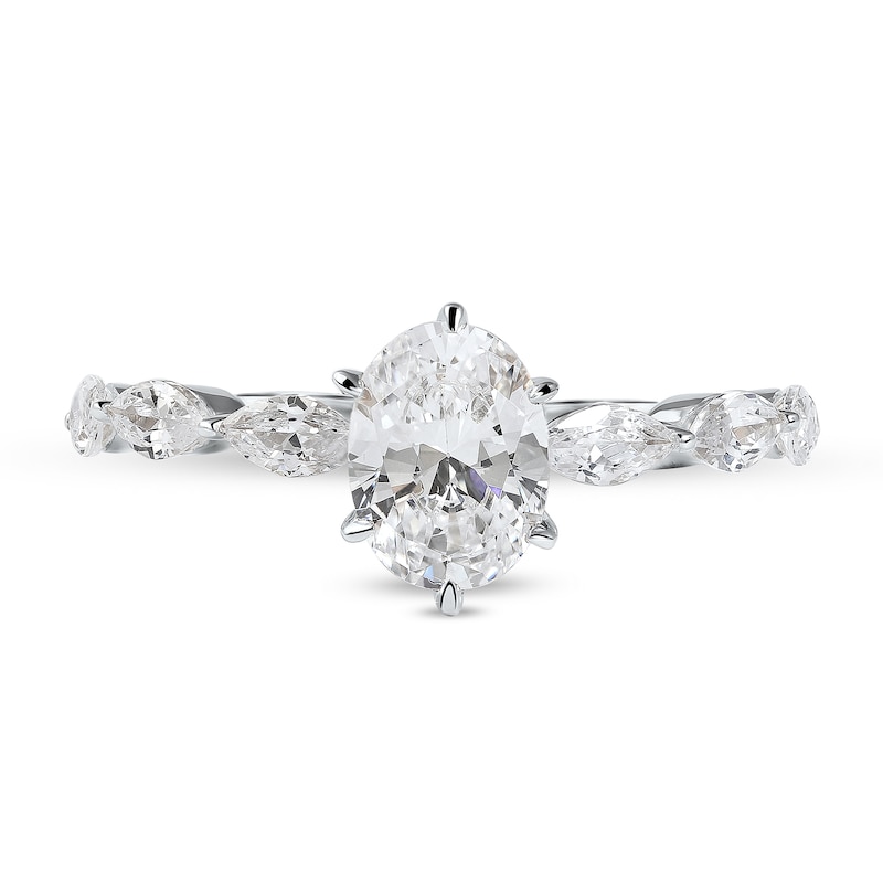 1.60 CT. T.W. Oval and Marquise Diamond Engagement Ring in 14K White Gold