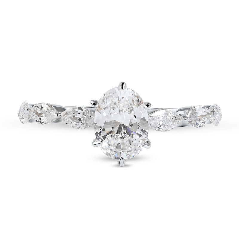Main Image 3 of 1.60 CT. T.W. Oval and Marquise Diamond Engagement Ring in 14K White Gold
