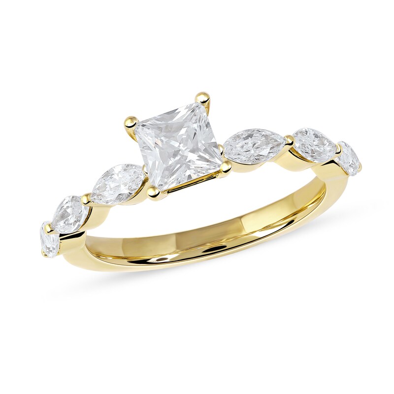 1.10 CT. T.W. Princess-Cut and Marquise Diamond Engagement Ring in 14K Gold
