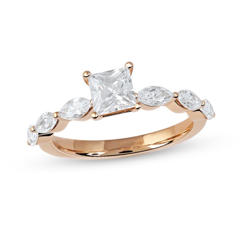 1.10 CT. T.W. Princess-Cut and Marquise Diamond Engagement Ring in 14K Rose Gold