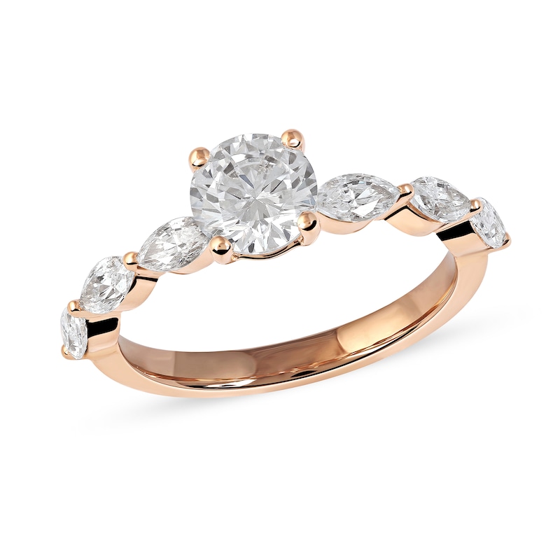 Main Image 1 of 1.60 CT. T.W. Round and Marquise Diamond Engagement Ring in 14K Rose Gold