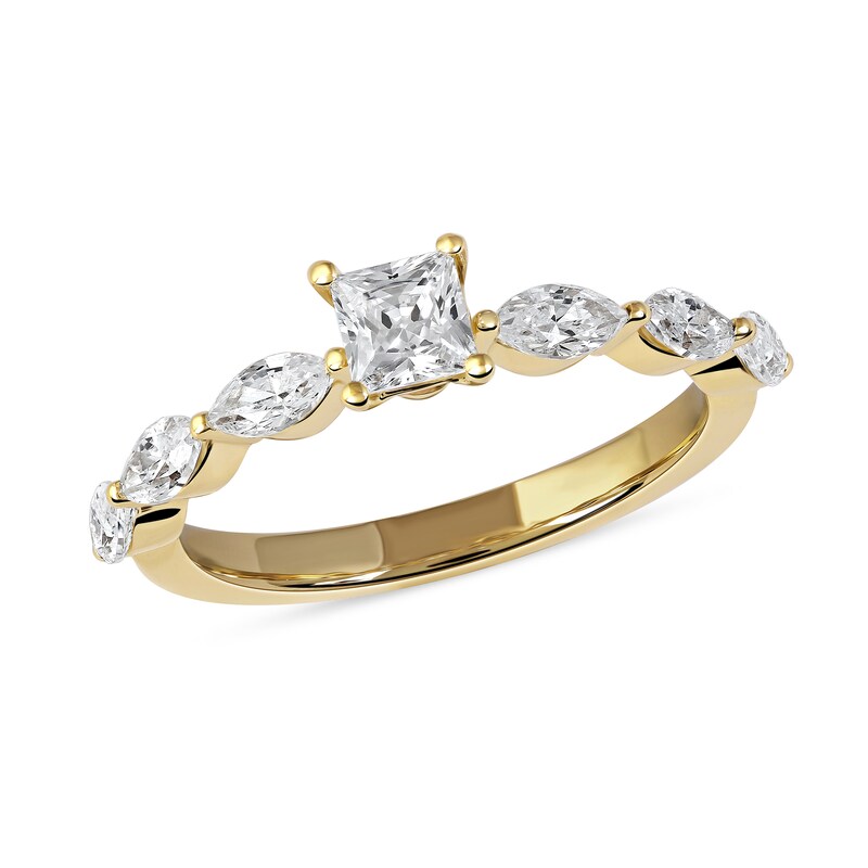 1.60 CT. T.W. Princess-Cut and Marquise Diamond Engagement Ring in 14K Gold