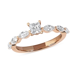 1.60 CT. T.W. Princess-Cut and Marquise Diamond Engagement Ring in 14K Rose Gold