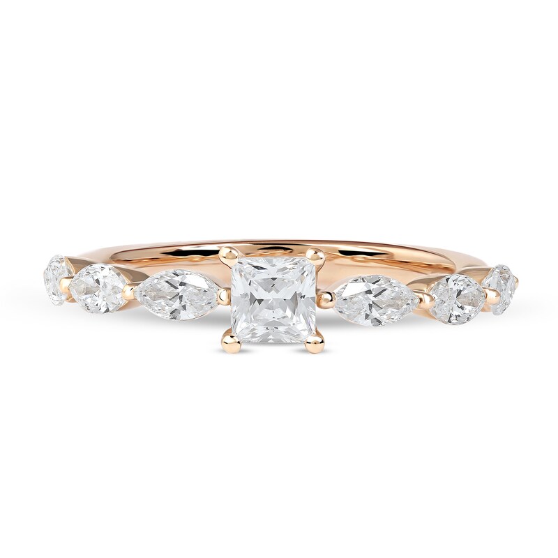 1.60 CT. T.W. Princess-Cut and Marquise Diamond Engagement Ring in 14K Rose Gold