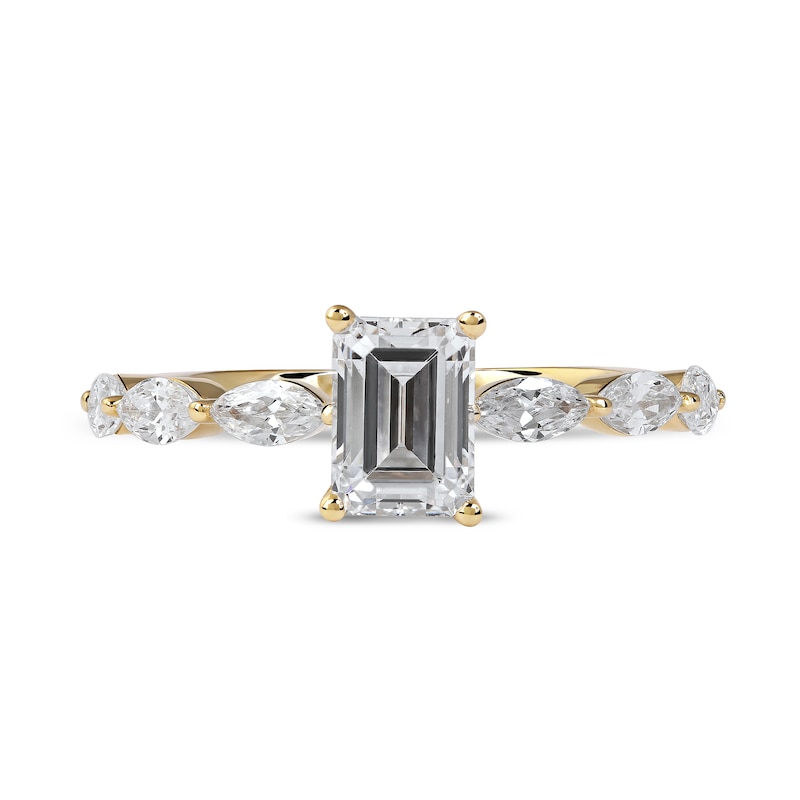 Main Image 3 of 1.60 CT. T.W. Emerald-Cut and Marquise Diamond Engagement Ring in 14K Gold