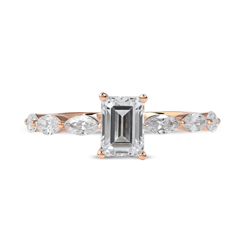 1.60 CT. T.W. Emerald-Cut and Marquise Diamond Engagement Ring in 14K Rose Gold